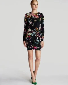 Ted Baker London Izzie Dress Womens Size 1 (2/4) Black Floral Print Long Sleeve - Picture 1 of 12