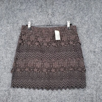 NUEVA Falda American Eagle Para Mujer 0 Marrón Superposición Crochet Encaje Mini Cremallera Espalda Boho Foto 1 de 4