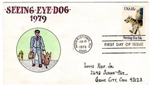 #1787 Seeing Eye Dog 1979 FDC - Herman Maul Hand-painted - Picture 1 of 2