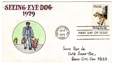 #1787 Seeing Eye Dog  1979 FDC - Herman Maul Hand-painted - Image 1 of 2