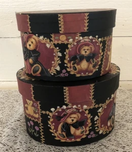 Set of 2 Stacking Nesting Boxes Floral Bob’s Boxes Victorian Teddies - Picture 1 of 9