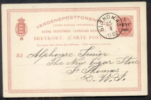 DWI #BK8 1 CÉNTIMO 1902 recargo en tarjeta de 3 ¢ usada St. Thomas Facit $455.00 - Imagen 1 de 1