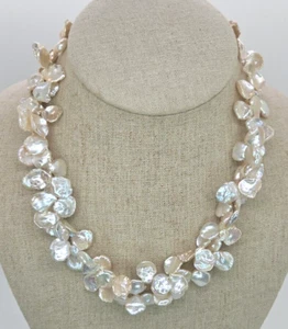 Keishi Pearl Double Strand Necklace 18 In Toggle Clasp - Picture 1 of 5