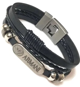 Bracciale Braccialetto Uomo - con cinturino in cuoio nero - Idea regalo - Foto 1 di 1