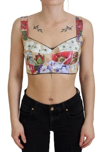 Dolce&Gabbana Women Multicolor Corset Top Nylon Floral Cropped Blouse Sz IT 40 S - Picture 1 of 6