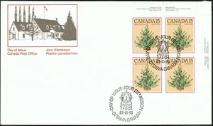 Canada sc#900 Christmas Tree 1781, UR Imprint Block, FDC - Picture 1 of 2