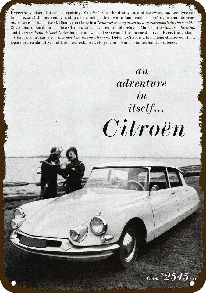 1960 Scuba Dive & CITROEN Car Vintage-Look DECORATIVE REPLICA METAL SIGN - Image 1 of 1