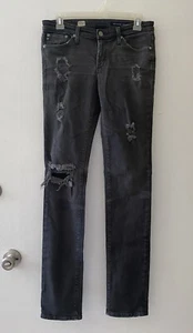 AG Adriano Goldschmied Premiere Skinny Straight Distressed Black Jeans 27R - Picture 1 of 12