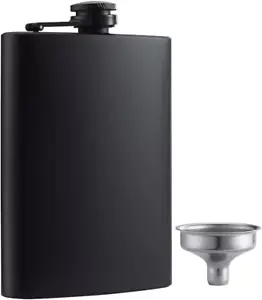 Flachmann für Schnaps Matt Schwarz 8 Oz Edelstahl Auslaufsicher mit Trichter, Gre - Bild 1 von 12