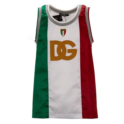 Camiseta sin mangas Dolce & Gabbana Italia Bandera Dg Logo Parche Verde Blanco 13431 Foto 1 de 4
