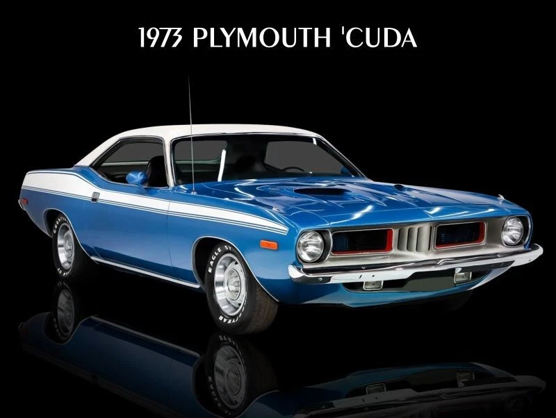 1973 Plymouth 'Cuda in Blue & White Metal Sign: 12x16" & Ships Free - Image 1 of 1