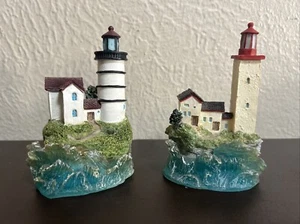 2 - Vintage Lighthouses, Matching Resin Lighthouses, Lighthouse Figurines Pair - Picture 1 of 5