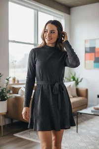 Speechless Glitzer Cocktail Party Kleid Schwarz Gold Large Langarm Stretch - Bild 1 von 9