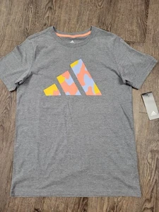 adidas NWT Boys' Big Short Sleeve Cotton Jersey Logo T-Shirt Gray Youth Large - Picture 1 of 4