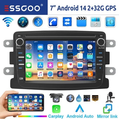 Für Renault Dacia Logan Sandero Carplay Autoradio Android 14 2+32G GPS Navi +Kam - Bild 1 von 4