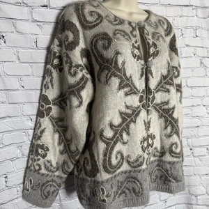 EXPRESS Tricot Sweater Women’s Medium Cardigan Wool/Mohair Scroll Design - Roomy - Picture 1 of 9