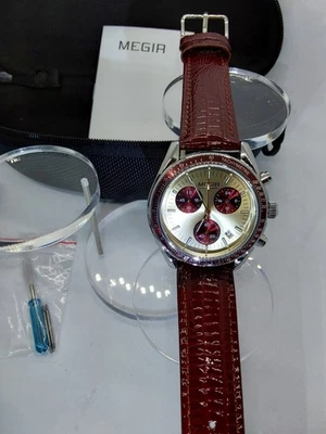 Reloj cronógrafo oro rojo dos correas de Megir 2247 para hombre Foto 1 de 4