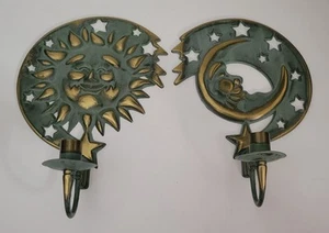 Vintage Wandkerzenhalter Himmlischer Mond und Sonne Metall - Bild 1 von 10