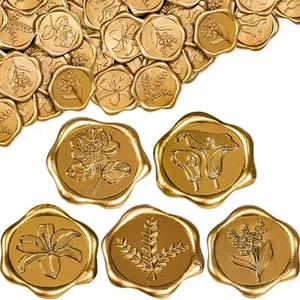 100 Pcs Adhesive Wax Seal Stickers 5 Styles Floral Wax Stickers Antique Gold ... - Picture 1 of 7