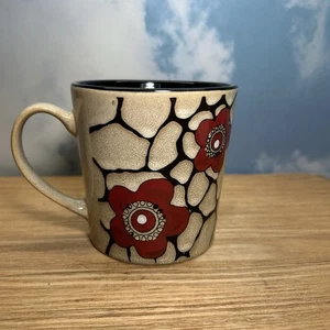 Zebra großer Kaffee Tee Becher 16 Unzen Safaritier Keramik mit roten Blumen - Bild 1 von 8