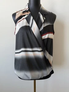 Donna Karan New York Abstract Sleeveless Vneck Faux Wrap Tank Blouse Size S - Picture 1 of 10