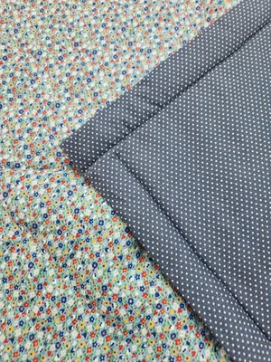 Handmade Reversible Cotton Blue Floral Throw New Quilted 38x43" - Image 1 of 4