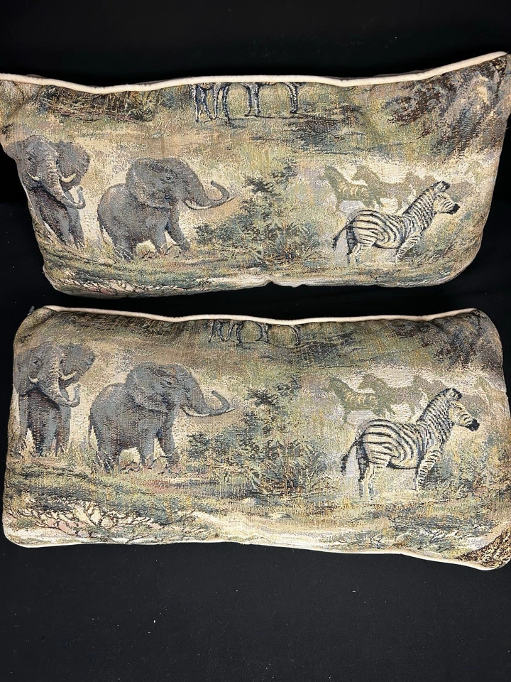 Par If Tapiz Safari Almohadas Cebra Elefante Decoración Foto 1 de 4