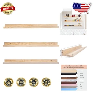 Durable Natural Wood Shelves - 3-Pack Floating Wall Ledges for Every Room - Picture 1 of 8