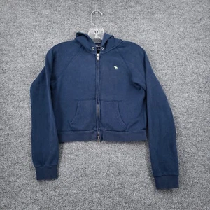 Abercrombie Fitch Hoodie Womens S Small Cropped Blue Full Zip Fleece Sweatshirt - Picture 1 of 10