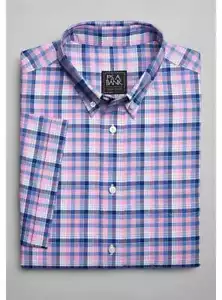 Jos. A. Bank Men's Tailored Fit Short Sleeve Dress Shirt Medium NWT Pink Blue M - Picture 1 of 6