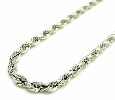 Solid 925 Sterling Silver Italian Rope Chain Mens Necklace 3.5mm - Diamond Cut - Image 1 of 4