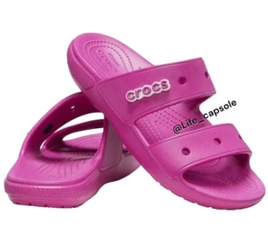 8 Crocs klassische Damen-Sandalen fuchsiafarben lustig rosa doppelter Riemen neu bequem leicht - Bild 1 von 15