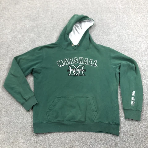 Marshall Thundering Herd Hoodie Men Medium Green Pull Over Sweater Faded Adult Cover