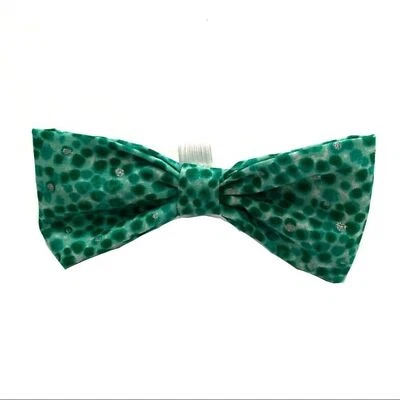 Handmade 1 Dog Bow for Collar Green & Silver Polka Dot 4 x 2 inches - Image 1 of 4