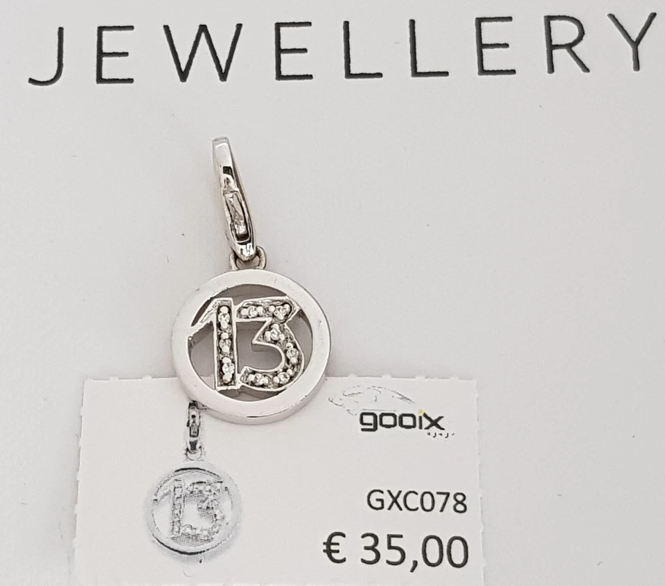 GOOIX CHARM Silber 925 Charms Anhänger Glückszahl 13 Glück Zahl Zirkonia NEU 185 - Bild 1 von 1