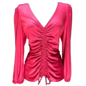 NEW NWT MARC NEW YORK Hot Pink Long Sleeve Ruched Gathered Y2K 00s Blouse Small - Picture 1 of 8