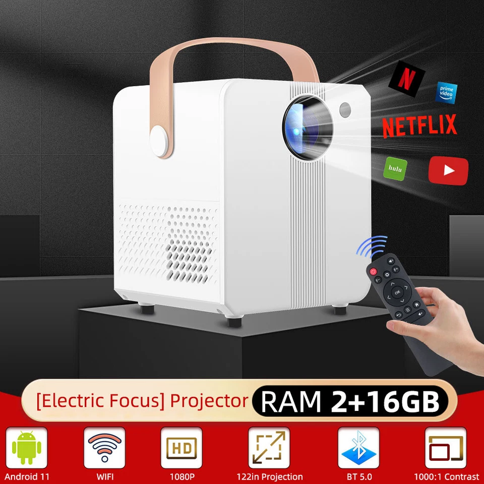 Electric Focus 4K 1280P Mini Projector LED WiFi Bluetooth Portable Home Theater - Image 1 of 4