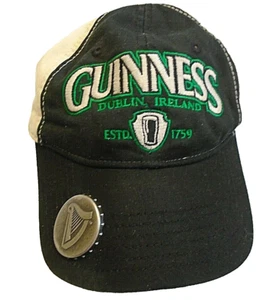 Guinness Dublin Ireland Snapback Hat w/ Bottle Opener Black/Beige - Picture 1 of 7