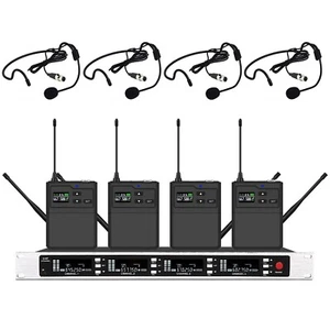 4x100 Channels UHF Wireless Headworn Microphone Unidirectional Condenser Black - Picture 1 of 2
