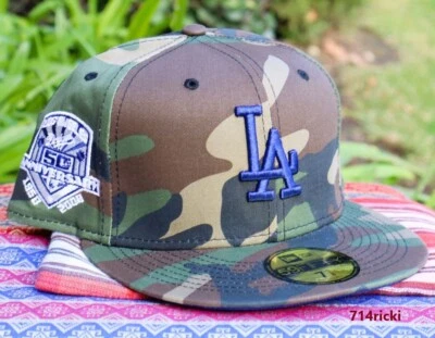 Los Angeles Dodgers 50th Anniversary Fitted Hat New Era 59FIFTY Woodland Camo - Image 1 of 4
