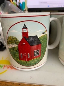 Set of 4 ‘Barns’ Mugs Warren Kimble by Sakura NY 1998 Ceramic Coffee Tea EUC - Picture 1 of 6