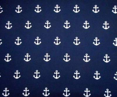 Nautical Fabric 3/4 Yard White Anchors on Navy Blue Premium Cotton - Image 1 of 2