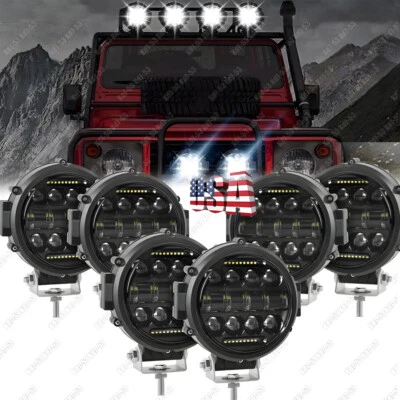 6x 7Inch LED Work Light Bar DRL 600W Round Combo For Driving Offroad Truck 4WD - Image 1 of 4