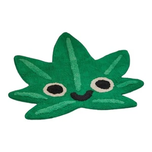 Urban Outfitters Green Leaf Smile Buddy Bathroom Cotton Shag Tufted Bath Mat Rug - Picture 1 of 4