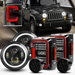 Tail Light+7" Halo LED Head Lamp+Turn Signal Lights For Jeep Wrangler JK 2007-18 - Picture 1 of 18