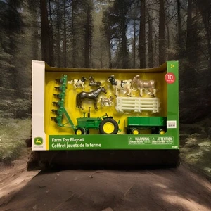John Deere Farm Toy Playset Tomy 10 Piece 2021 NIB Kids Set ~ Tractor, Cattle - Picture 1 of 1