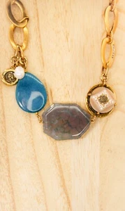 Chico's Teal and Goldtone Blue Agate Bib Necklace NWT Retail $69.50 - Picture 1 of 18