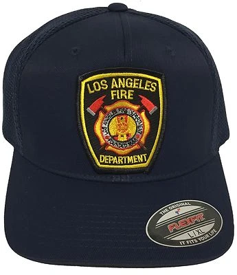 LAFD LOS ANGELES DEPARTAMENTO DE BOMBEROS SOMBRERO MALLA CAMIONERO FLEXFIT TALLA L/XL AZUL MARINO Foto 1 de 3