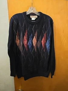 Vintage Norm Thompson Mens Sweater Medium Wool Blend Geometric Lightweight Italy - Picture 1 of 3