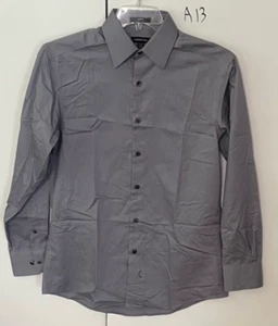 Clairborne Mens Dress Shirt 14 1/2 - 32/33 Grey With Pin Stripes Slim Fit Cotton - Picture 1 of 2